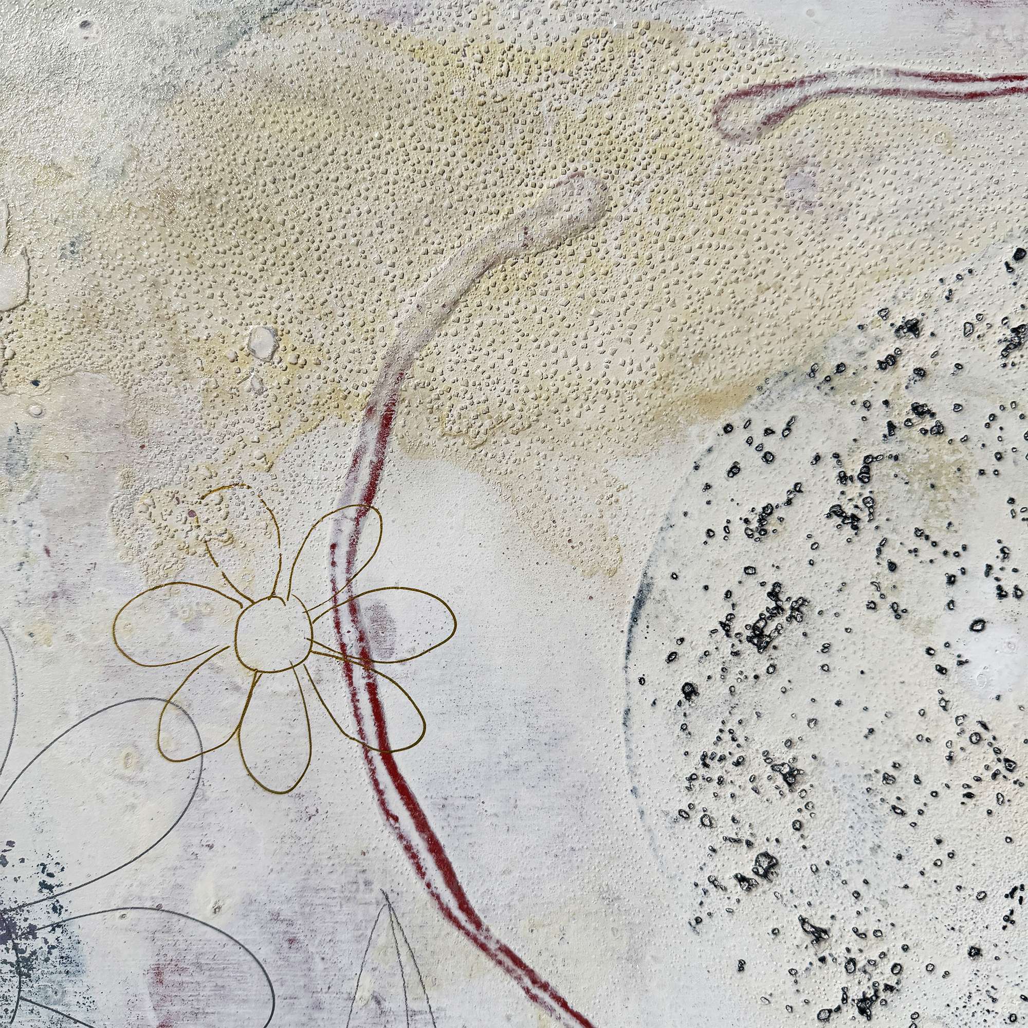 Detail of Large original abstract figurative painting 30x40 on gesso board with cedar floater frame in neutral contemporary minimalist style