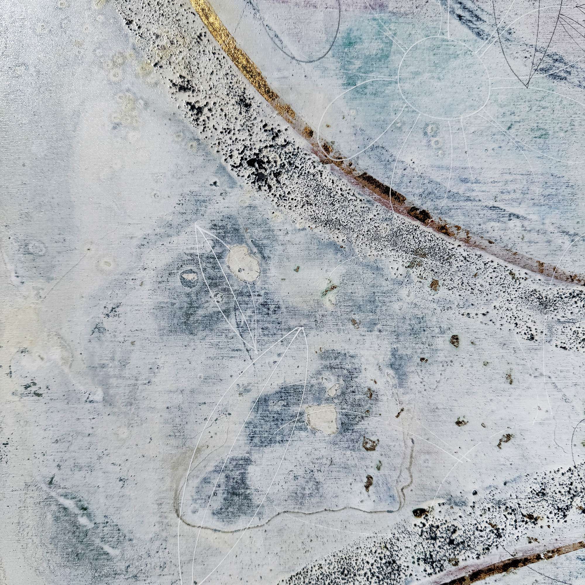 Detail of Large original abstract figurative painting 30x40 on gesso board with cedar floater frame in neutral contemporary minimalist style