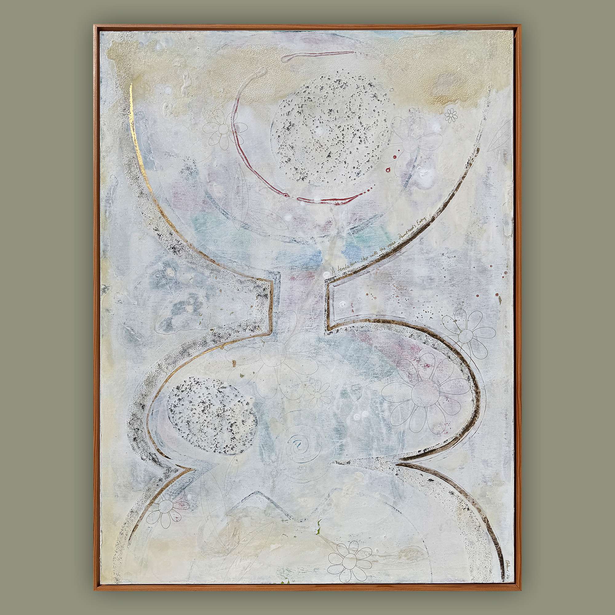 Large original abstract figurative painting 30x40 on gesso board with cedar floater frame in neutral contemporary minimalist style