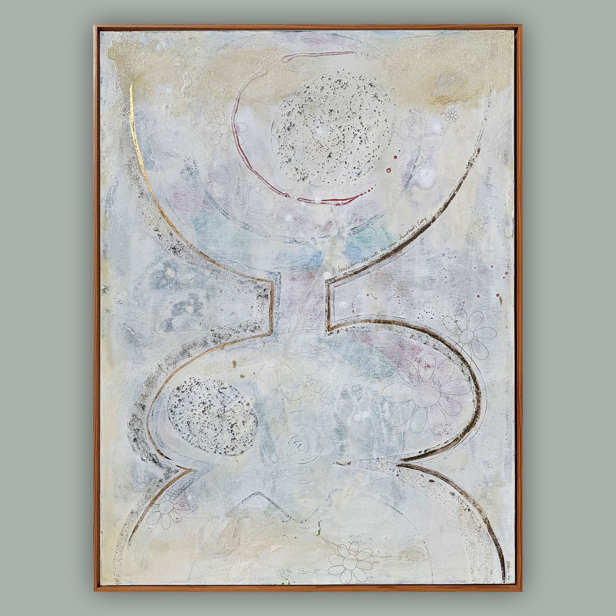 Large original abstract figurative painting 30x40 on gesso board with cedar floater frame in neutral contemporary minimalist style