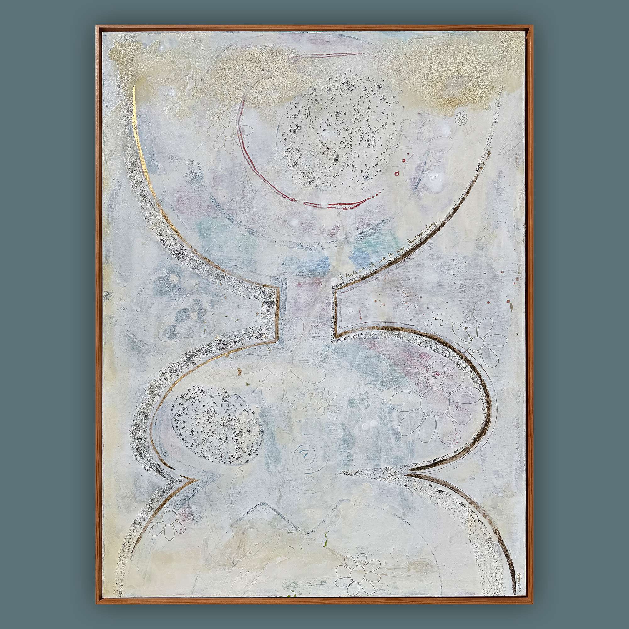 Large original abstract figurative painting 30x40 on gesso board with cedar floater frame in neutral contemporary minimalist style